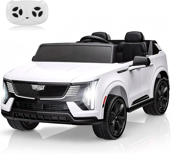 Firstness 2 Seater Ride on Car for Kids 24V Licensed Cadillac Escalade IQ Powered Wheels with Remote Control 400W Electric Ride on Toy with 3 Speed Light Music 7AH Battery Car for Kids Ages 3-8, White