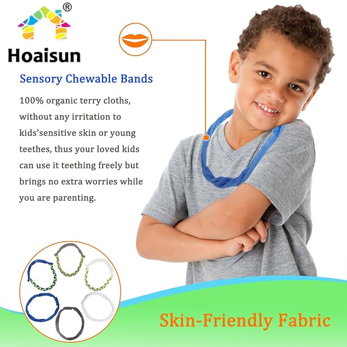 Chew Necklaces for Sensory Boys, Terry Cloth Chewy Necklace Sensory Kids with Chewing, Teething, Biting, Fabric Absorbent Autism Sensory Products with ADHD,SPD, Fidgeting, Anxiety