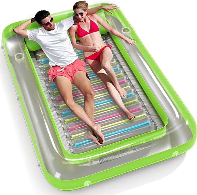 Inflatable Tanning Pool Lounger Float - Jasonwell 4 in 1 Sun Tan Tub Sunbathing Pool Lounge Raft Floatie Toys Water Filled Tanning Bed Mat Pad for Adult Blow Up Kiddie Pool Kids Ball Pit (GR, XXL)