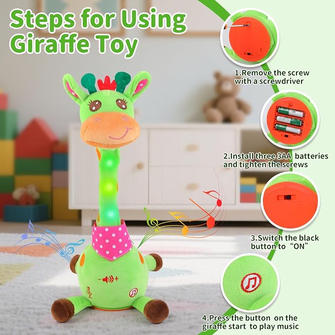 Emoin Talking Giraffe Baby Toy for Baby Toddler, Dancing Giraffe Toy Singing Mimicking Recording Repeating What You Say with LED English Sing for Boys Girls Gift, 15 Second Recorde