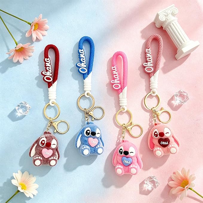 4Pcs Cute Cartoon Keychain Set, Collectible Anime Figure Keyring, Kawaii Pendant Accessory Fun Gift for Men Women