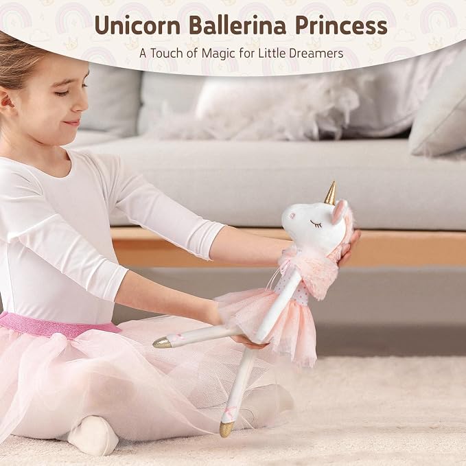 14" Unicorn Stuffed Animal, Soft Cute Plush Ballerina Toy for Girls Age 4-6, Baby Kid Teens, for Birthday Dance Recital Gifts