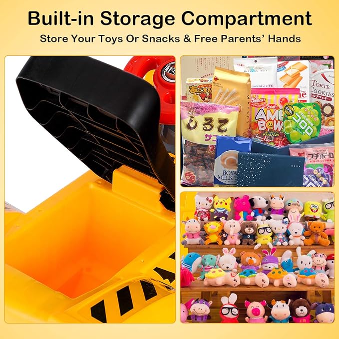 HONEY JOY Ride on Excavator, No Power Ride on Construction Vehicles for Kids, Helmet, 3 Toy Rocks, Adjustable Digger, Horn, Ride On Loader, Bulldozer Ride on Toy, Gift for Boys Girls