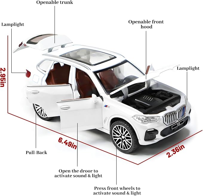 Toy Cars 1:32 Diecast Cars,Car Models with Light Sound and Pull Back,Car Toys Birthday Gifts for Boys and Boyfriends (White)