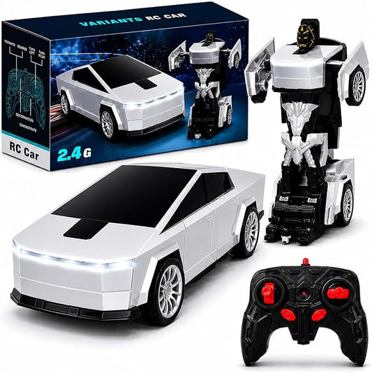 Transformer RC Car, 2-in-1 Transforming Robot Car Toy, 2.4GHz Remote Control Cyber RC Truck, 360° Rotating Drift Stunt Car, Rechargeable Toy Gift for Boys Ages 4-12