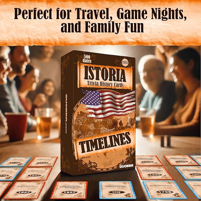 Quokka USA History & Personality Board Card Game - Istoria 500 Trivia Cards Double-Sided Deck - Fun Educational Trivia Games for Adults, Friends & Family Night - Ages 15+