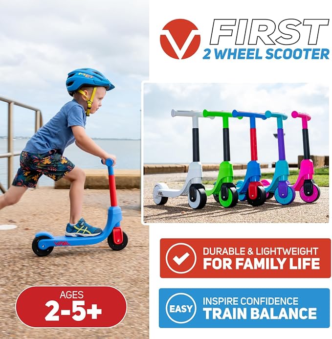 Vital First 2 Wheel Toddler Scooter | Beginner Balance Training Kids Toys for Ages 2-5 | Durable Lightweight Design & Fixed Height Kids Scooter | Wide Wheels and Foot Brake