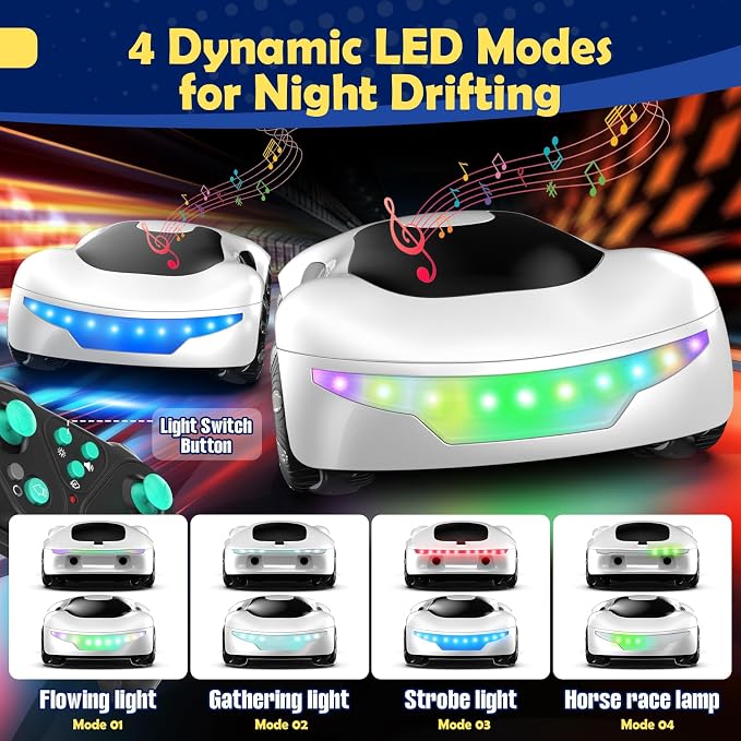 HuiJuKeJi Gesture Sensing RC Stunt Car with USB Charging Dock, 360° Rotate Drift Car, 2.4GHz Dual Remote Control, Cool Spray Mist & LED Lights, Birthday Gift for Kids Boys Girls Age 6-12
