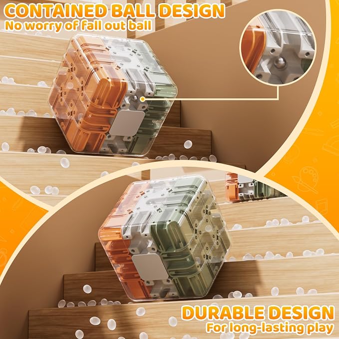 3D Rolling Ball Puzzle Maze Cube - 3x3 Color-Match Game, Solving Brain Teaser, Education Sensory Learn Birthday Gifts for Boys Girls Kids 3-5 5-8+ Year Old Adults