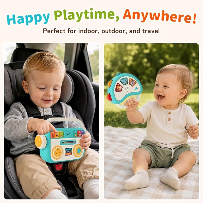 Baby Musical Toys for Toddlers 1-3, Baby Music Player & Light Up Tambourine Set 12M+, Educational Gift for Boys Girls