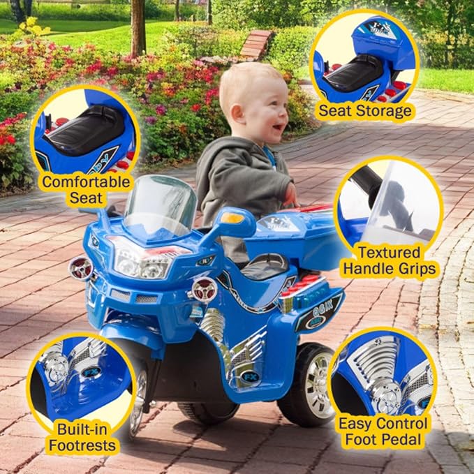 Ride on Toy, 3 Wheel Motorcycle Trike for Kids by Rockin' Rollers ? Battery Powered Ride on Toys for Boys and Girls, 3 - 6 Year Old - Blue FX
