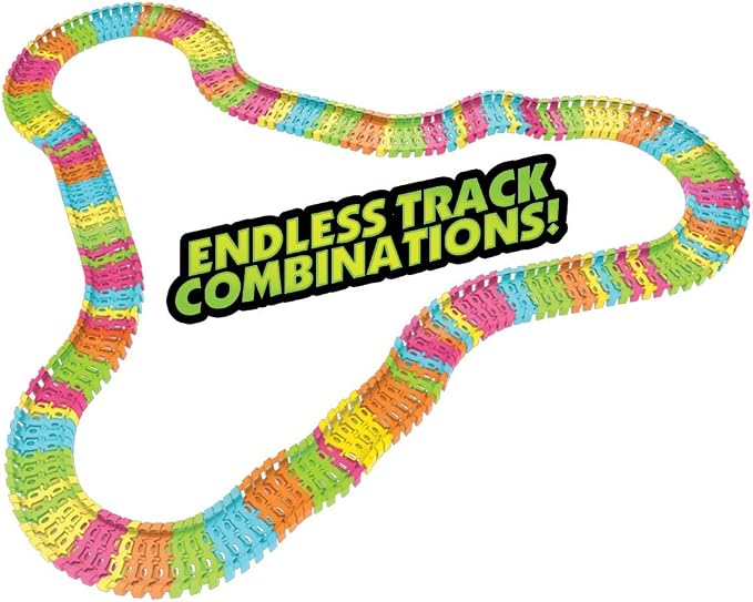 Mindscope Twister Tracks Neon Glow in the Dark 221 Piece (11 feet) of Flexible Assembly Track Race Series