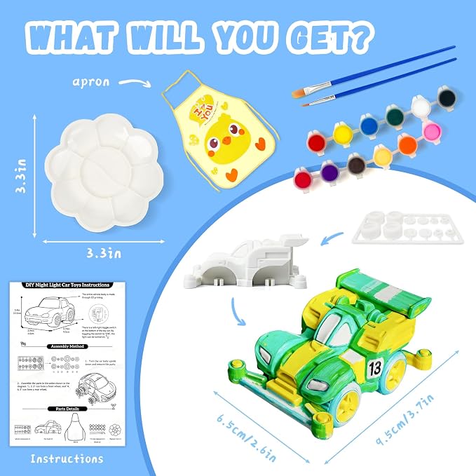 Paint Your Own Car Lamp Kit, Arts and Crafts for Kids Ages 8-12, Arts and Crafts for Kids 4-6, DIY Vortex Wing 4WD Night Light, Painting Kit Birthday Gifts for Girls Boys Ages 3 4 5 6 7 8 9 10 11 12+