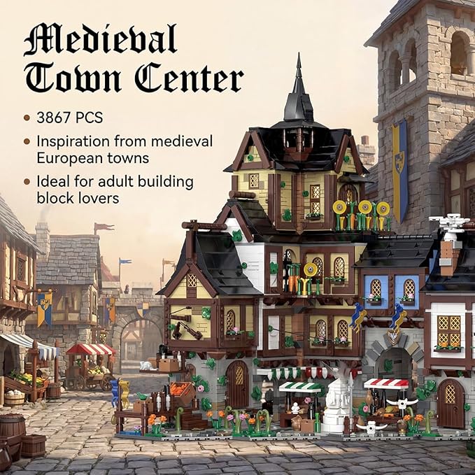 Medieval Town Center Building Set for Adult, Architecture Viking Village Town Center Building Block, House Collection Toy, Creative Present for Adults and Teen(3867PCS)