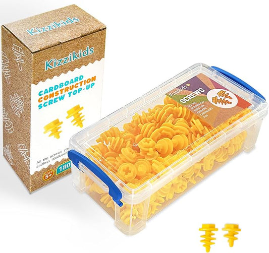 Kizzikids Screws Kit Top-up 180 Piece, Cardboard Construction Tools, STEM Educational Toys for at-Home Play + Classroom Learning, Screws 90 and Screws+ 90 Mix Kit for Boys and Girls Aged 5+(Yellow)