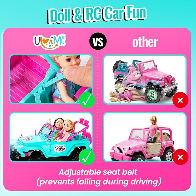 ULOVEME RC Cars - Remote Control Car with 5.5" Doll for Girls, 2.4GHz Je ep RC Cars - Simple Control Toy Cars for Kids (Blue)