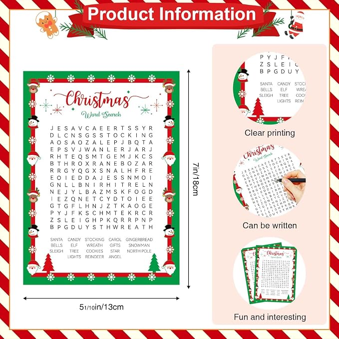 Biswiter Christmas Games for Family Party Supplies, Christmas Activities Word Search Scramble Bingo Trivia Pictionary Categories and Answer Keys for Family