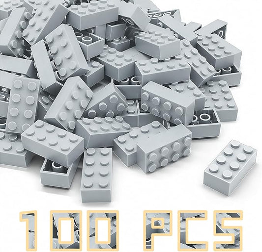 Classic Building Brick 2x4 100 Pieces, Compatible with Lego 3001 Bulk Block Set, Creative Building Toy DIY, Suitable for Boys Girls and Teenagers Aged 6+ (Light Gray)