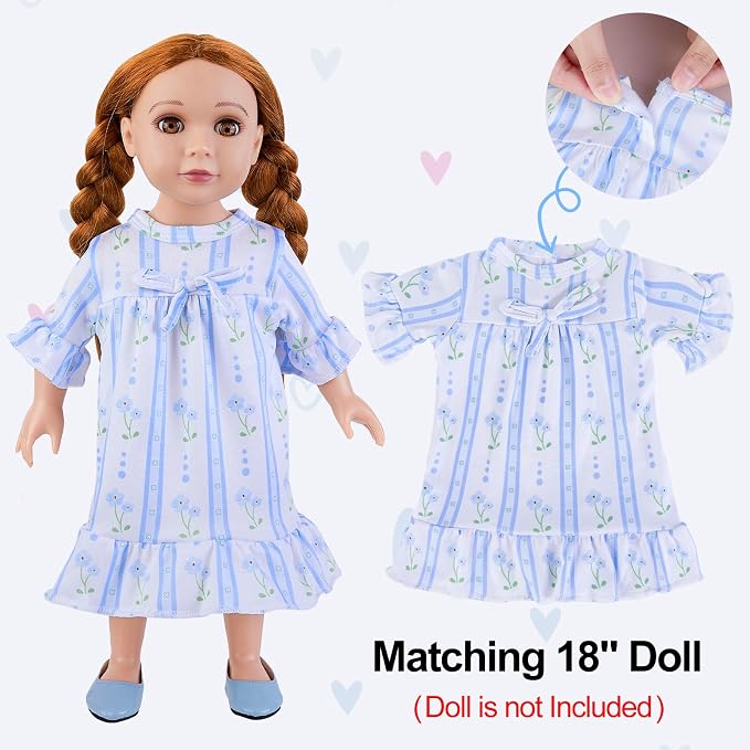 MHJY Matching Girls & Doll Nightgowns Vintage Short Sleeve Sleepwear Pajamas Dress for Girls and 18" Girl Doll