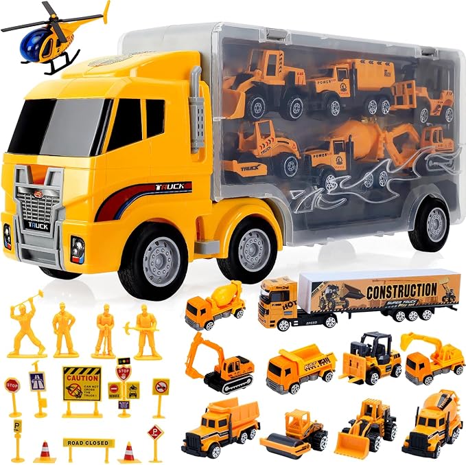 ALOTJOY Toys for Boys,13 Pcs Engineering Die-cast Construction Car Toddler Toys for 3 Year Old Boys Vehicles Gifts Kids Toys for Age 3 4 5 6 7 Year Old Kids