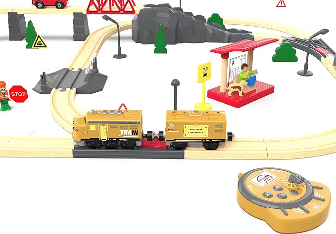 Motorized Train for Kids, Remote Control Locomotive Train Toy for Wooden Tracks, Battery Powered Electric Trains with Sound & Lights Effects Compatible with Thomas, Brio, Chuggington