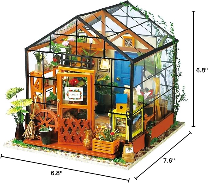 Rolife DIY Miniature House Kit-Mini Diorama 1/18 Greenhouse Dollhouse Building Kit with LED, Crafts for Adults Christmas Birthday Gift for Women Adults Dad Mom Home Decor (Cathy's Flower House)