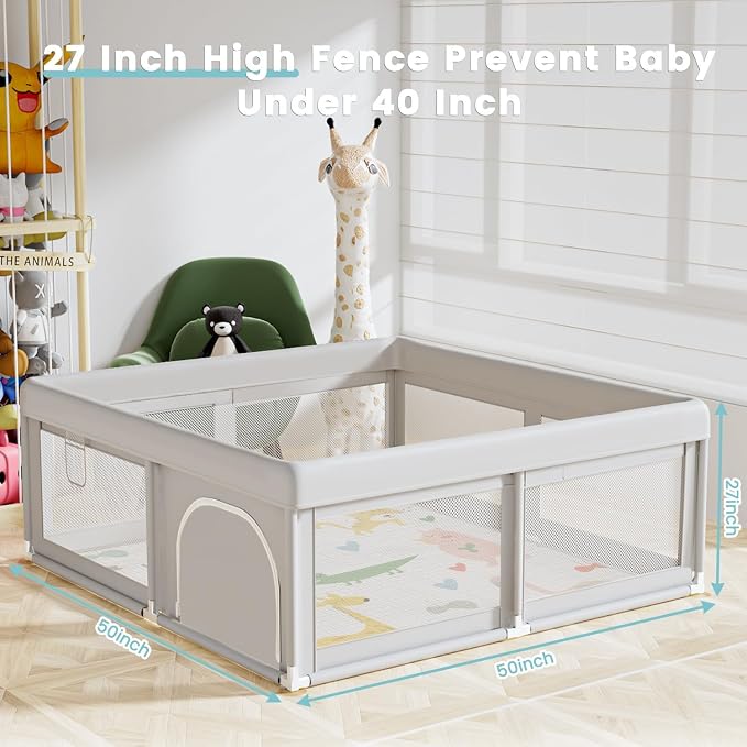 Hiaksedt Baby Playpen with Mat Small Playpen for Babies and Toddlers 50 x 50 inch Baby Fence Playards