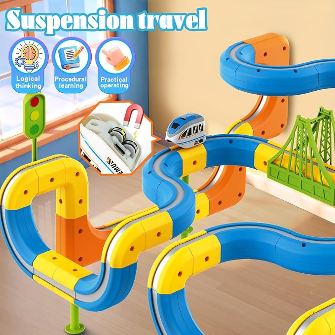 VEAIS Electric Train Set for Kids, 57Pcs 3D Flexible Race Track Sets, Gravity-Defying Motorized Car for Toddlers, Montessori STEM Train Tracks Toys,Birthday Gifts for Kids Boys Girls Age 3 4 5 6 7 8+
