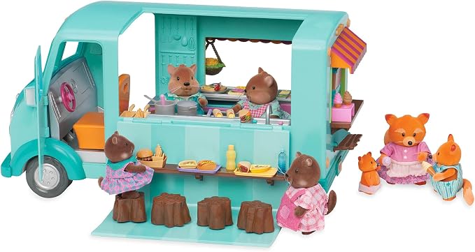 Li'l Woodzeez – Honeysuckle Sweets Food Truck with 89 Pieces Toy Set, Ice Cream Machine & Kitchen Accessories, Miniature Play Food, Collectible Toys for 3+ Years