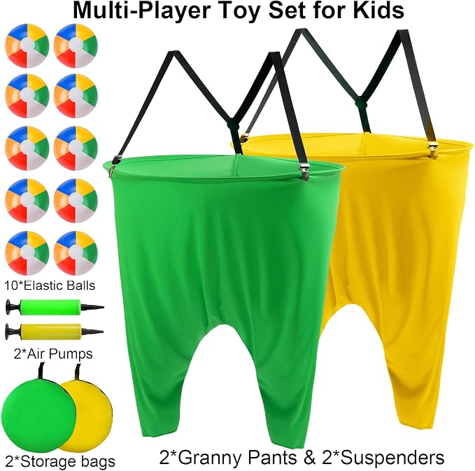 17 PCS Granny Pants Yard Game Easter Games Set, 2 Oversized Granny Funny Pants with 10 Balls, 2 Air Pumps, Outdoor Tossing Games for Kids Backyard Lawn Easter Carnival Party Reunion Gathering 4+ Ages