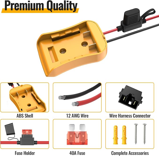 Kzreect Battery Adapter Compatible with Dewalt 20V Battery Conversion Kit with Fuse Holder and Wire Harness Connector Compatible with Fisher-Price 12 Volt
