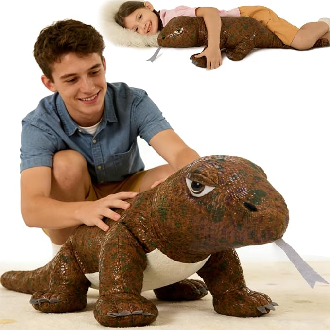 MorisMos Giant Komodo Dragon Stuffed Animal Pillow, 32" Plush Komodo Dragon Toy for Kid Girl Boy Birthday Gift, Realistic Big Monitor Lizard Stuffed Animal,Living Modern-Day Dinosuar Dragon Decoration