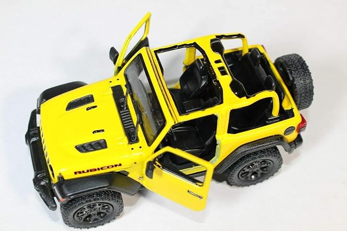 KiNSMART - Jeep Wrangler Rubicon Off Road 4x4 5 inch 1:34 Scale Die Cast Model Replica Toy Car (Yellow Opentop)