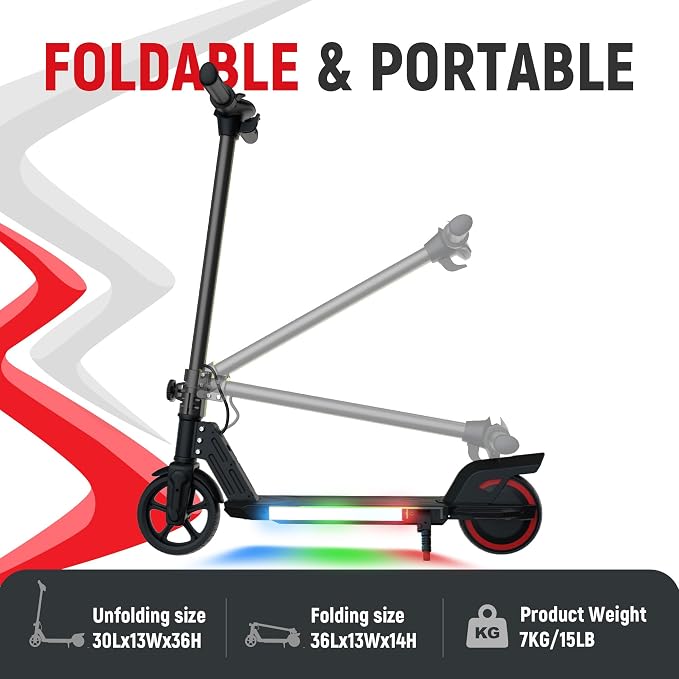 Foldable Electric Scooter for Kids, with Bright Front LED Lights,Shining Pedal, LED Display, Dual Brakes 200W Motor Kids Electric Scooter, UL2272 Certified