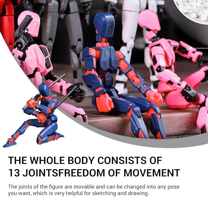 6 Pack T13 Action Figures Updated Assembly, Titan 13 Action Figure, Dummy 13 Figure Set,Nova 13 Robot Toy, Lucky 13 Action Figure 3D Printed Multi-Jointed Movable, Birthday Gift for Kids Boy