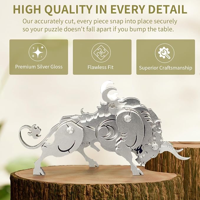 Microworld 3D Metal Puzzle, Mechanical Cow Metal Model Kits, Steel Warcraft Collection Challenge 3D Puzzles Brain for Adult Teaser DIY Animal Art Craft Decoration Mini Gifts
