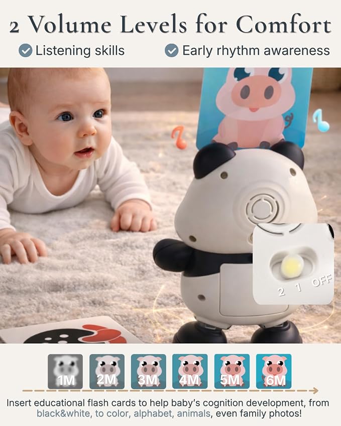Cuddobaby Dancing Panda High Contrast Musical Toy| Independent Tummy Time 0-6M, Crawling Encourage 6-12M| Light-Up Changes, Hands-Free Flash Card Stand for Newborns, Infants, Drop-Proof