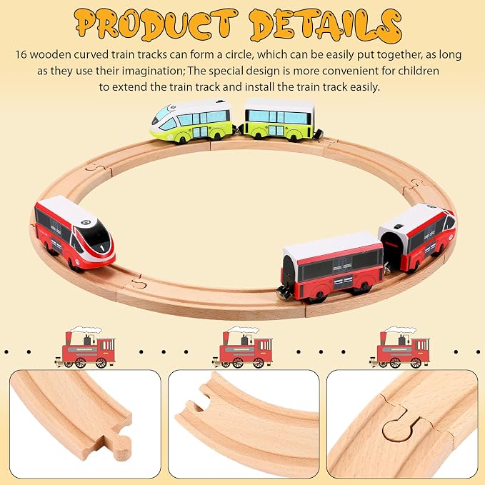 Liliful Pack of 16 Wooden Train Tracks Expansion Pack Male-Male Female-Female Train Track for Most Wooden Railway (Curved)