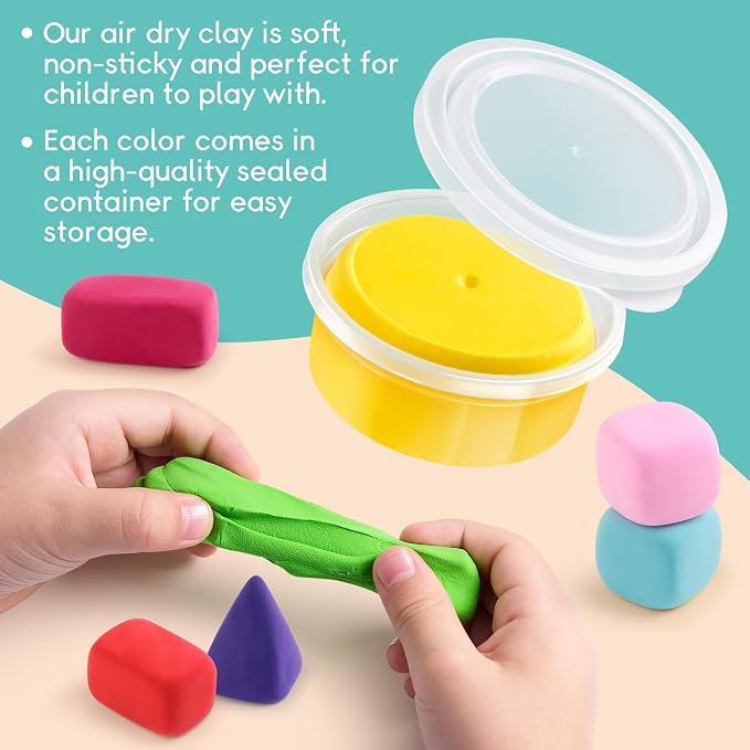Drama Planet Air Dry Clay Kit for Kids, 26 Character Tutorials | 18 Cans of Modeling Clay, 46-Page Guidebook, 26 Character Tutorials, Great Gift for Boys & Girls