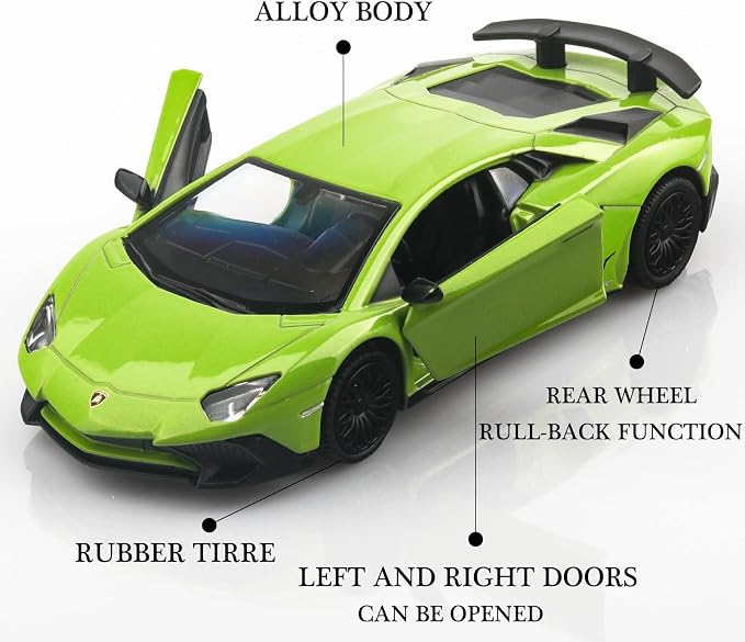 TOKAXI 1/36 Scale Lamborghini Aventador LP750-4 SV Diecast Cars Models,Pull Back Vehicles Toy Cars,Cars Gifts for Boys Girls (Green)