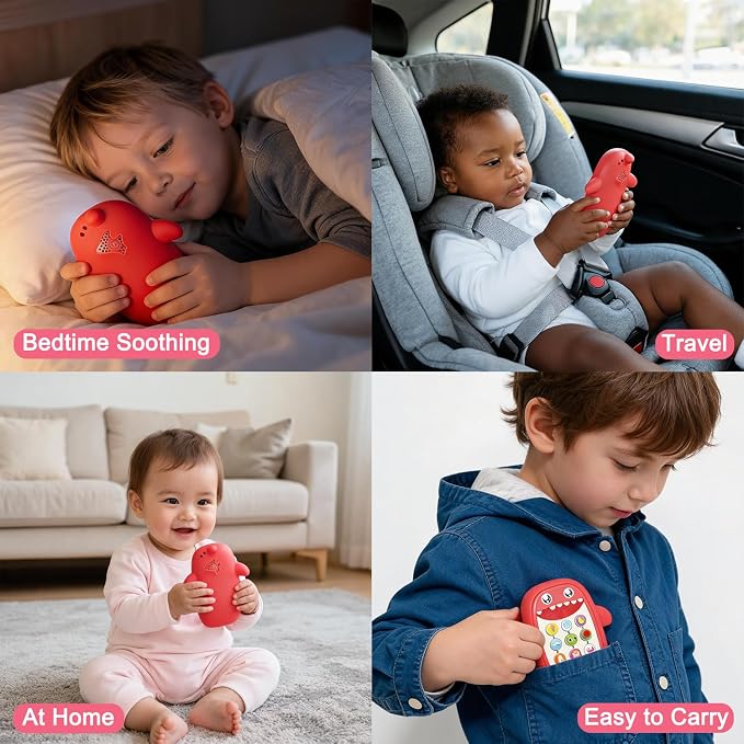 Baby Shark Cell Phone Toy Removable Teether Case, Light, Music Adjustable Volume Kid Play Learn Fake Phone Infant Toddler, Preschool Holiday Birthday Present Gift for Girl Boy 12 Months (Red)