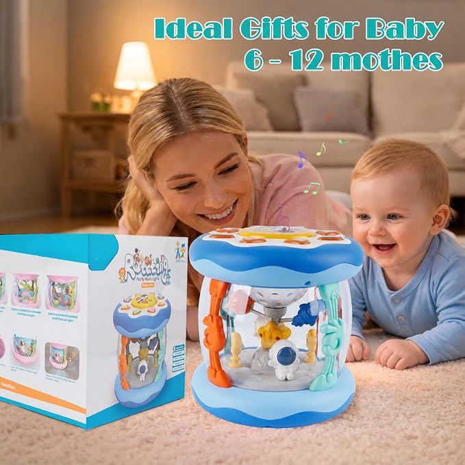 Baby Boy Toys 6-12 Months, Blue Babies Outer Space Projector Rotating Musical Light Up Tummy Time Toy 6-12 Months, Crawling Learning Infant Toy for Toddlers 1 2 3 Years Old Newborn Birthday Gifts