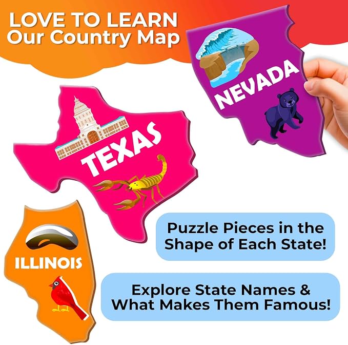 United States Puzzles for Kids Ages 8-10 - 70 Pcs Jigsaw Floor USA Map Puzzles for Kids Ages 6-8 - Includes 50 Cards with 400+ USA Facts - US State & Capitals Educational Gift for Children 4-8