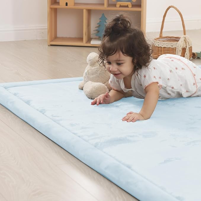 1.5" Thick Padded Baby Play Mat for Floor Tummy Time, Pro Soft Foam Activity Playroom Playmats, Easy Care with Non-Slip Safe for Infant Toddler Kids Crawling 39"x 59" (Blue)