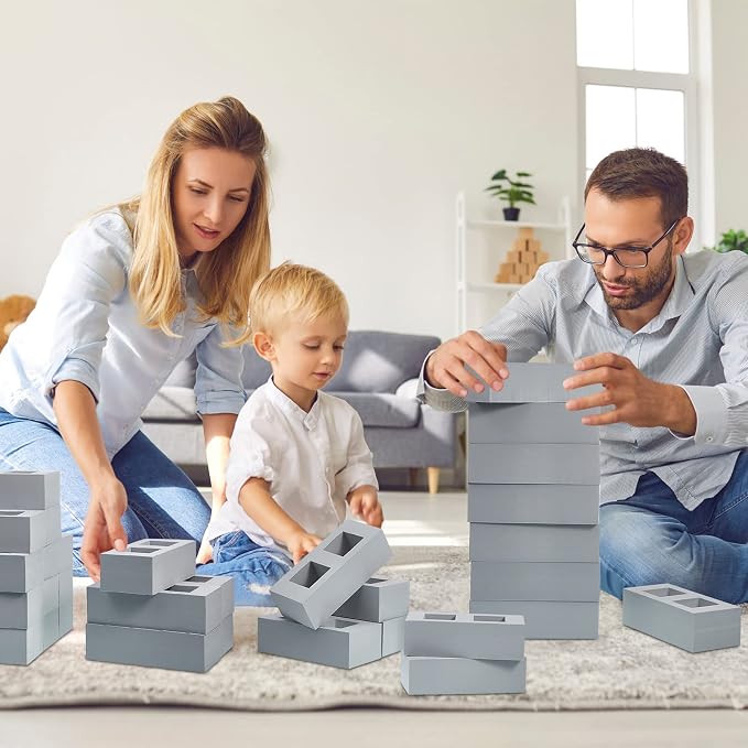 Deekin Foam Brick Building Blocks for Kids Thick Blocks Foam Large Fake Brick Construction Toy for Stacking Construction Gifts, 8 x 4 x 2.4 in(20 Pcs,Square Holes)