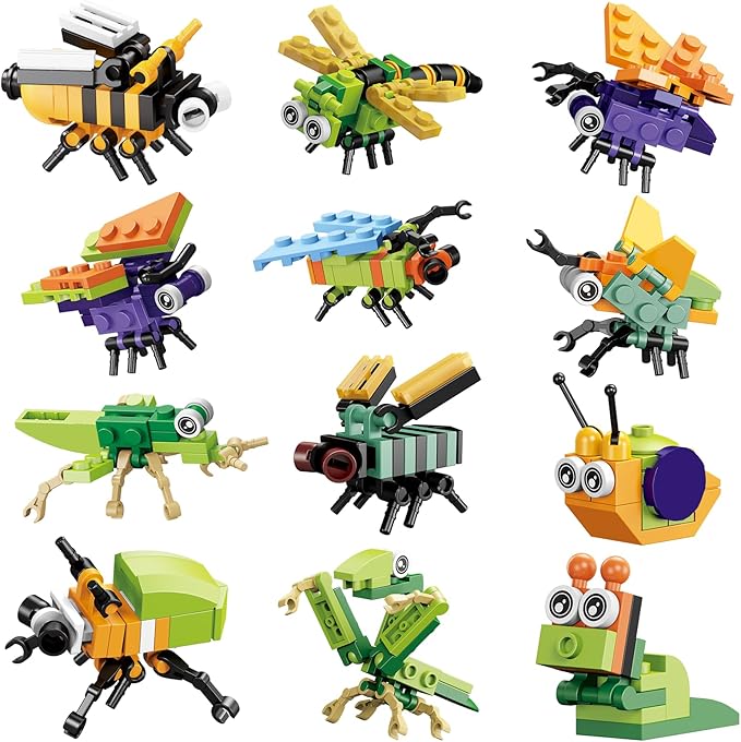 BRICHBROW Party Favors for Kids - 12 Pack Animals Building Blocks for Goodie Bags Stocking Stuffers Classroom Prizes Birthday Gifts Toy Building Sets for Kids 6-12yrs