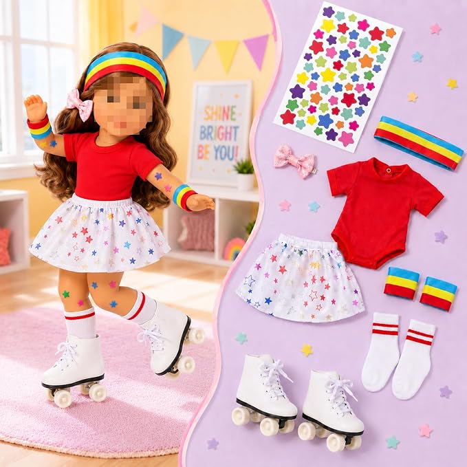 Kajaia 8 Pcs Doll Clothes 18 Inch Doll Clothes and Accessories Dress Flip Flops Hat Outfit Swimsuit Accessories for 18 Inch (Colorful, Star)