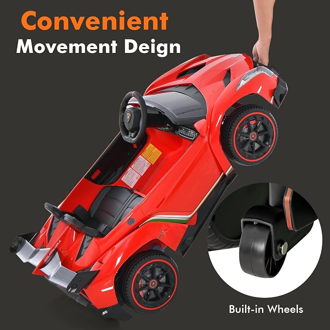 INFANS 2 Seater Kids Ride on Car, 12V 4WD Licensed Lamborghini Veneno Powered Electric Vehicle with Hydraulic Doors, Rocking Mode, Adjustable Speeds, Remote Control, MP3, Headlight (Red)