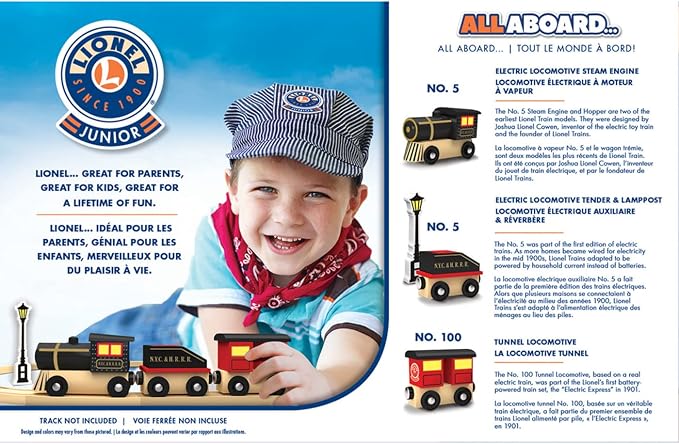 MasterPieces Wood Train Sets - Lionel Original Steam Engine 3 Piece Train Set - Officially Licensed Toddler & Kids Toy