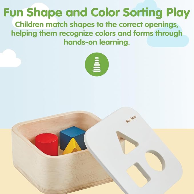 PlanToys® Shape and Sort It Out Bin Wooden Montessori Shape Matching Toy | Fine Motor, Problem Solving and Early Math Learning Activity | Eco Friendly Educational Sorting Toy